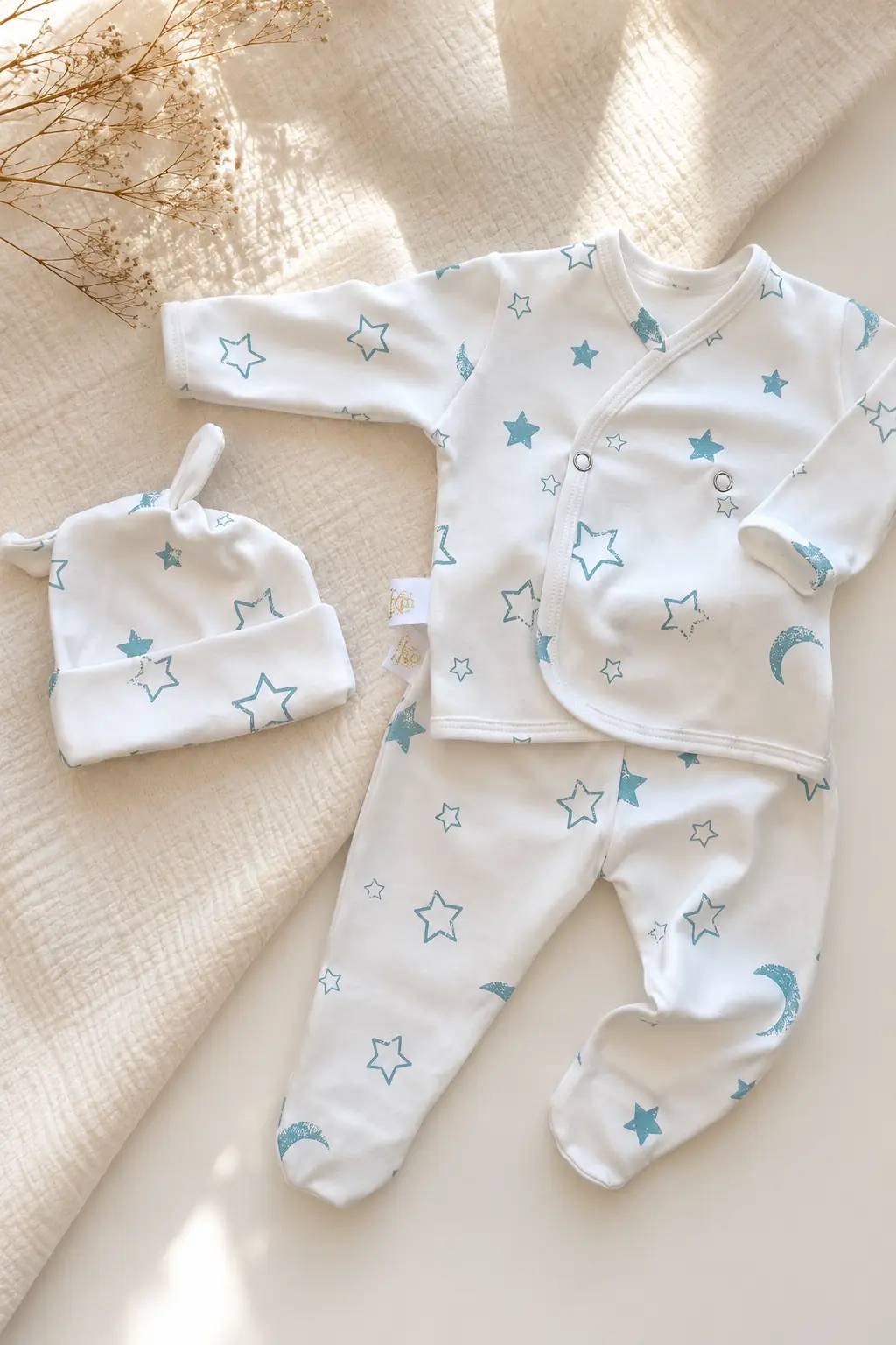 Batita, pelele y gorrito estrellas