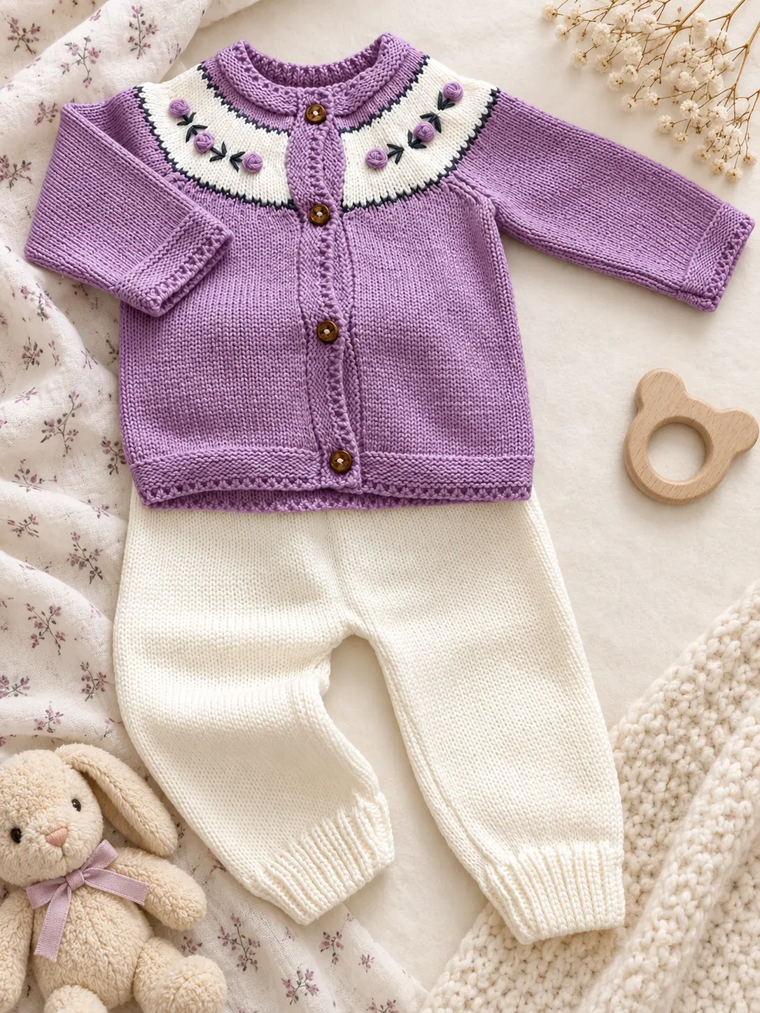 Saco lavanda y pantalón crudo